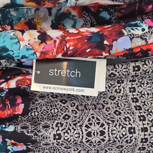 NWT ECI New York Dress Size 14 Black White Colorful Floral - Picture 3 of 10